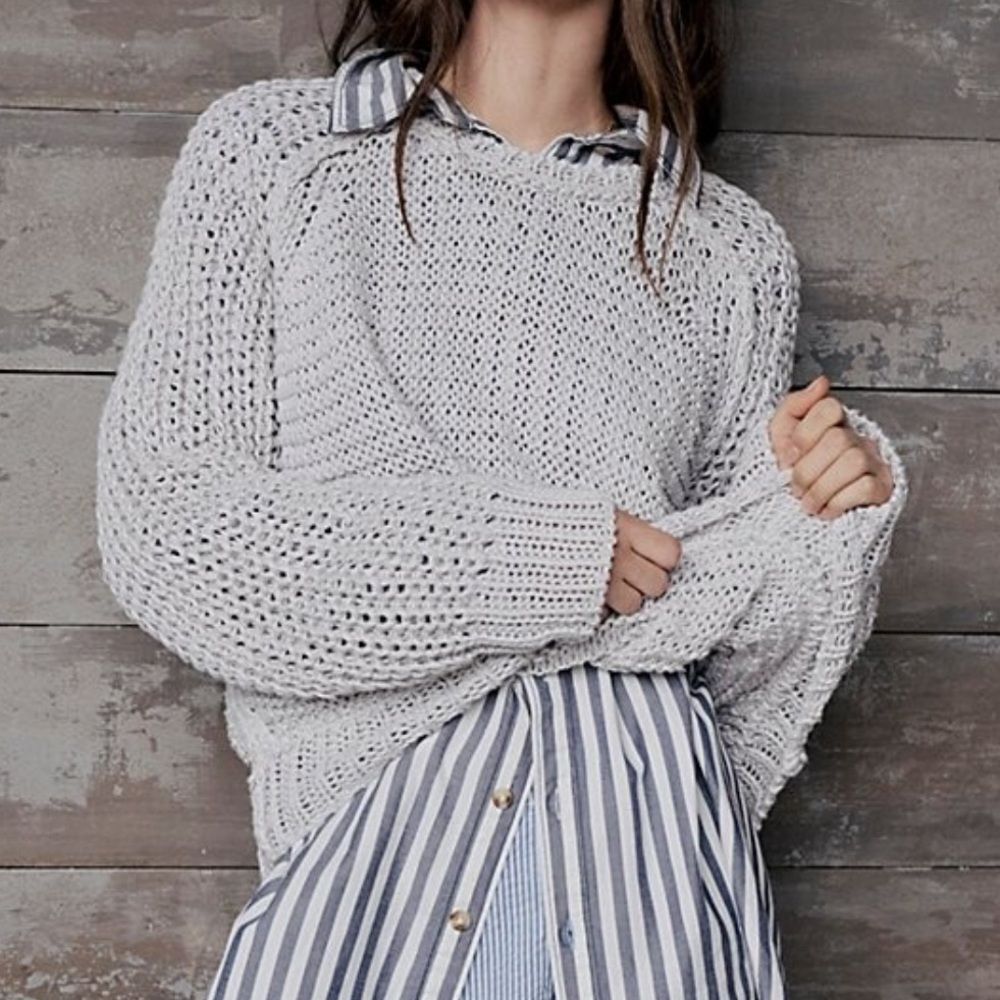 Free People We the Free Essential Linen Crewneck in Lunar Rock Grey